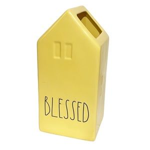 Rae Dunn BLESSED Ceramic Flower Vase‎ Allside Yellow 9” Tall Home Decor